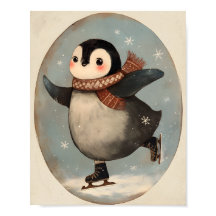 Cute Penguin Ice Skating | Nursery wall Art