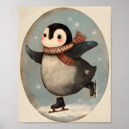 Cute Penguin Ice Skating | Nursery wall Art ポスター