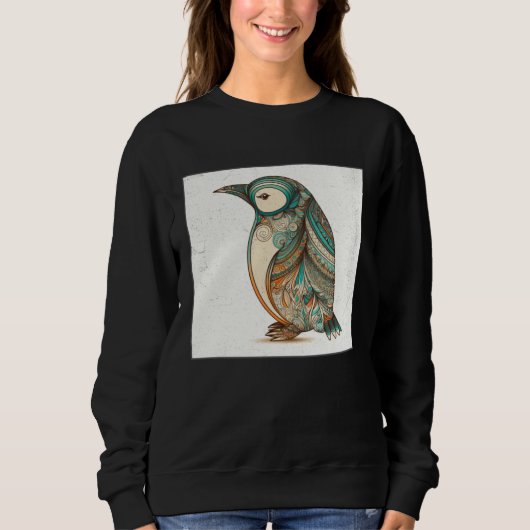 Cute Penguin Illustration Mandala Symbols Women Me スウェットシャツ (正面)