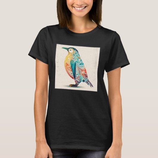 Cute Penguin Illustration Mandala Symbols Women Me Tシャツ (正面)