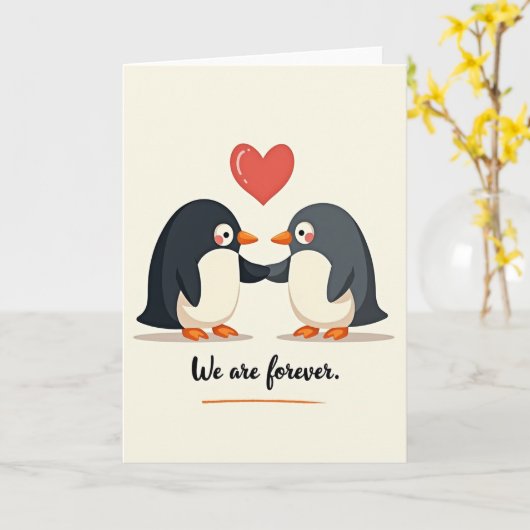 Cute Penguin Love Forever Card カード (黄色い花)