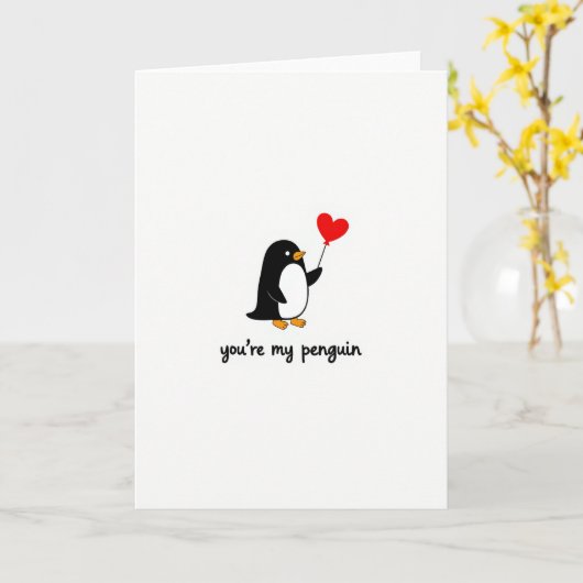 Cute Penguin Love Heart Card カード (黄色い花)