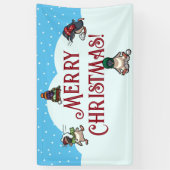 Cute Penguin Merry Christmas Snowball Fight 横断幕 (縦)