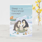 Cute Penguin New Baby | Dry Humour New Baby カード (黄色い花)