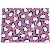 Cute penguin pattern Purple pattern ラージペーパーバッグ (正面)