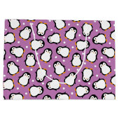 Cute penguin pattern Purple pattern ラージペーパーバッグ (裏面)