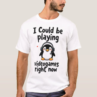 Cute Penguin Playing Videogames Gamer Shirt Tシャツ