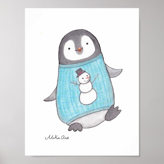 Cute Penguin Poster Penguin Happy Nursery Print ポスター (正面)