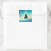 Cute Penguin Standing in Teal Grass スクエアシール (バッグ)