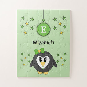 Cute penguin stars and name green kids ジグソーパズル