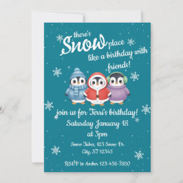 Cute Penguin "there's Snow place" Birthday party 招待状