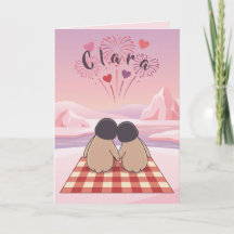 Cute Penguin Valentine Picnic Card for Girlfriends