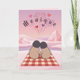 Cute Penguin Valentine Picnic Card for Sweethearts シーズンカード
