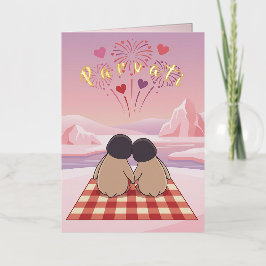 Cute Penguin Valentine Picnic Card for your Wife 箔グリーティングカード