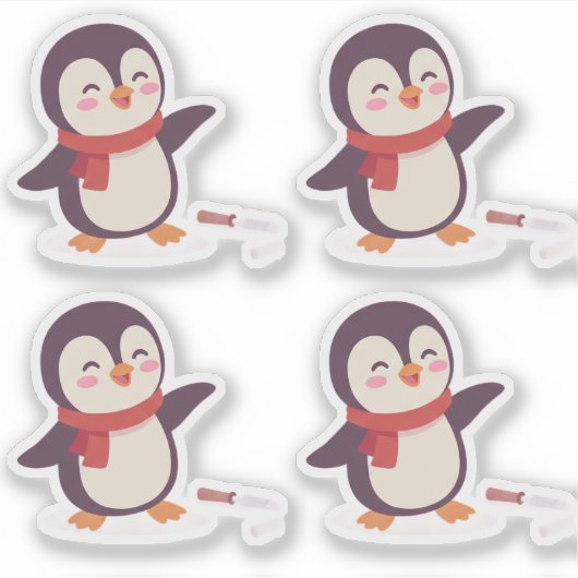 Cute Penguin Valentine Vinyl Stickers (4 Pack) シール (正面)