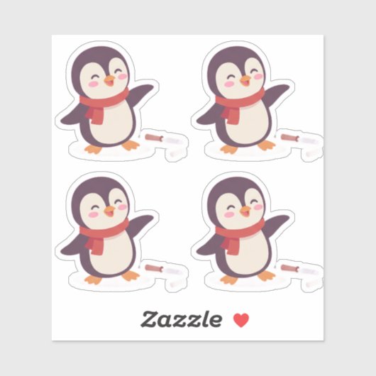 Cute Penguin Valentine Vinyl Stickers (4 Pack) シール (シート)