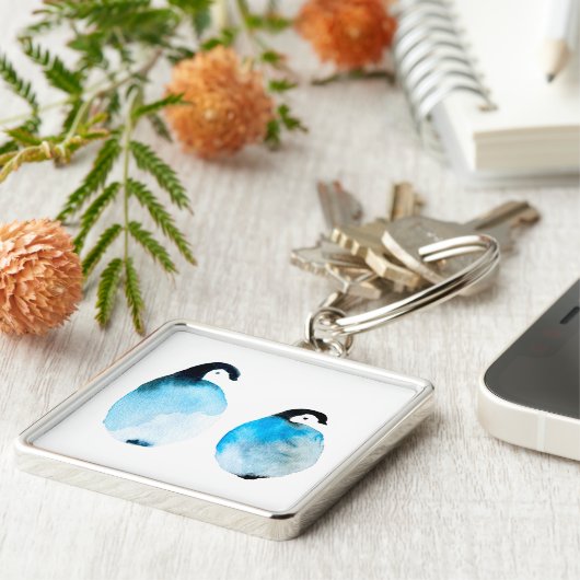 Cute penguin watercolor art キーホルダー (側面)