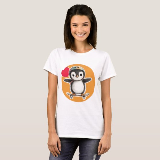 Cute Penguin with a stakeboard Tシャツ (正面フル)