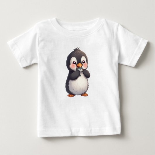 Cute Penguin with Fish ベビーTシャツ (正面)