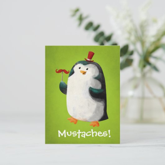 Cute Penguin with Mustaches ポストカード (スタンド正面)