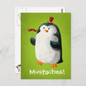 Cute Penguin with Mustaches ポストカード (正面/裏面)