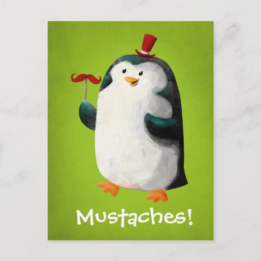 Cute Penguin with Mustaches ポストカード (正面)