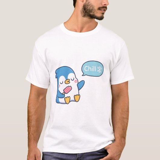 Cute Penguin With Popsicle Says Chill Tシャツ (正面)
