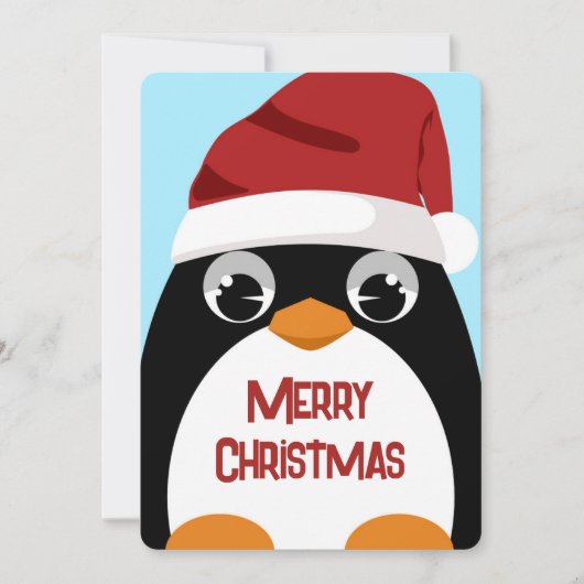 Cute Penguin with Santa Hat Merry Christmas Art シーズンカード (正面)