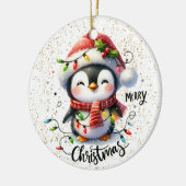 Cute Penguin Wrapped in Lights Kid's Christmas セラミックオーナメント (左)