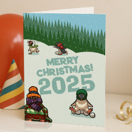 Cute Penguins Add The Year Merry Christmas! Winter シーズンカード