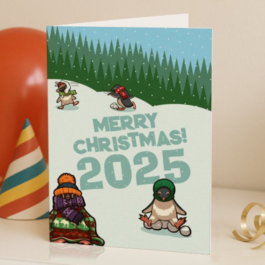 Cute Penguins Add The Year Merry Christmas! Winter シーズンカード