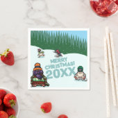 Cute Penguins Add The Year Merry Christmas! Winter スタンダードカクテルナプキン (インサイチュ)