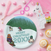 Cute Penguins Add The Year Merry Christmas! Winter ペーパープレート (パーティー)