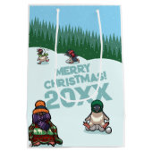 Cute Penguins Add The Year Merry Christmas! Winter ミディアムペーパーバッグ (裏面)