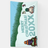 Cute Penguins Add The Year Merry Christmas! Winter 横断幕 (縦)