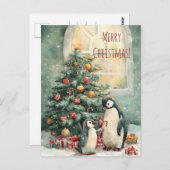 Cute penguins decorates Christmas tree, Christmas  ポストカード (正面/裏面)