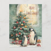 Cute penguins decorates Christmas tree, Christmas  ポストカード (正面)