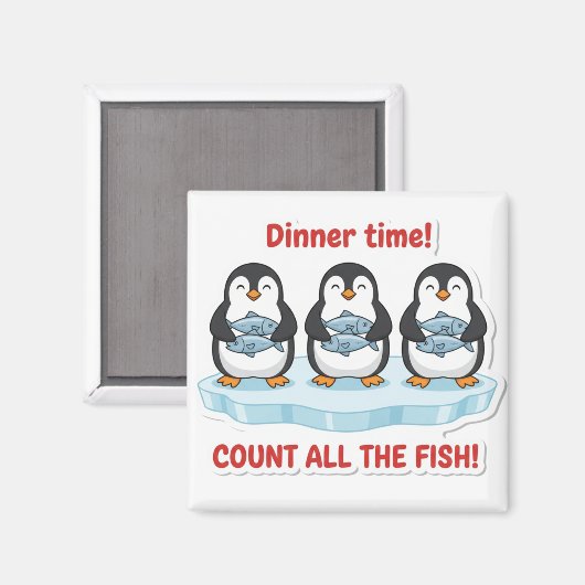 Cute Penguins Dinner Time Counting Fish Math Game マグネット (正面/裏面)