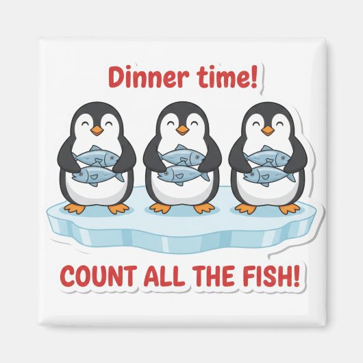 Cute Penguins Dinner Time Counting Fish Math Game マグネット (正面)