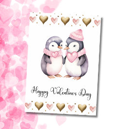 Cute Penguins Happy Valentines Day シーズンカード