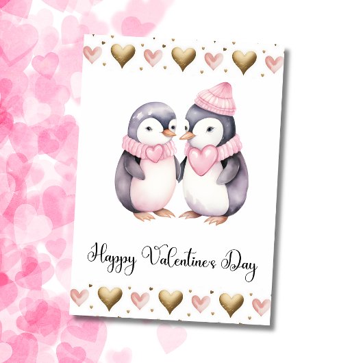 Cute Penguins Happy Valentines Day シーズンカード