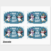 Cute Penguins Ice Skating Cartoon, Have an Ice Day 長方形シール (シート)