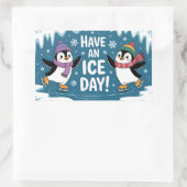Cute Penguins Ice Skating Cartoon, Have an Ice Day 長方形シール (バッグ)