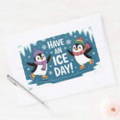 Cute Penguins Ice Skating Cartoon, Have an Ice Day 長方形シール (封筒)