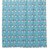 Cute Penguins on Light Blue with Snowflakes  シャワーカーテン (正面)