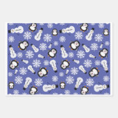 Cute Penguins & Snowmen Winter Pattern Wrapping  ラッピングペーパーシート (正面2)