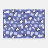 Cute Penguins & Snowmen Winter Pattern Wrapping  ラッピングペーパーシート (正面)