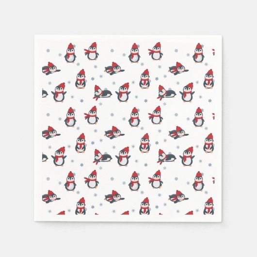 Cute Penguins Winter Birds Arctic Animals スタンダードカクテルナプキン (正面)