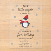 Cute Penguins Winter Birds Arctic Animals Birthday アクリル招待状 (正面)