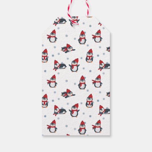 Cute Penguins Winter Birds Arctic Christmas ギフトタグ (裏面)